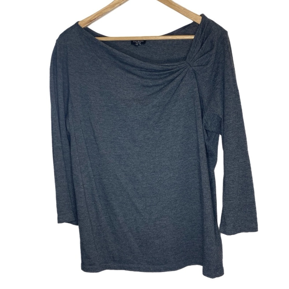Talbots grey asymmetrical neckline 3/4 sleeve top